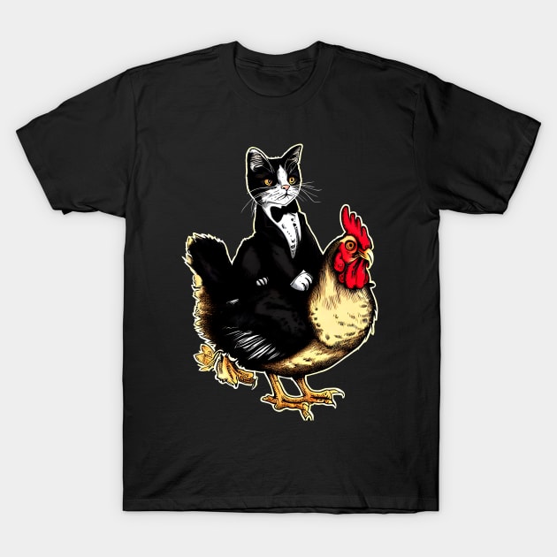 Tuxedo Cat on a Chicken Funny T-Shirt by T-shirt US